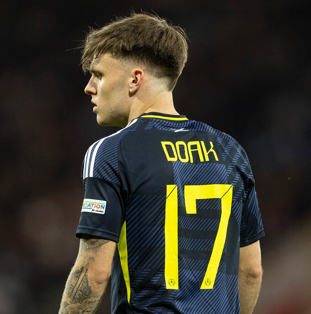 Image showing Ben Doak wearing a National Team shirt with his name and number on