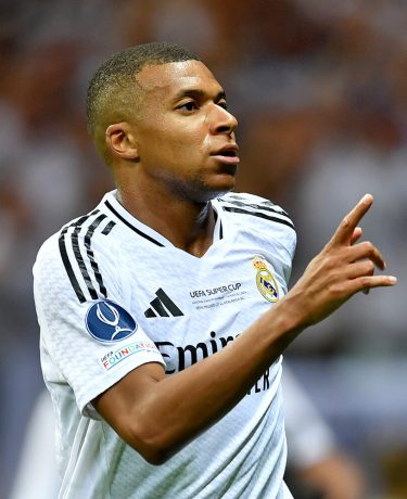 Image showing Mbappe celebrating with the UEFA Super Cup badge on his sleeve