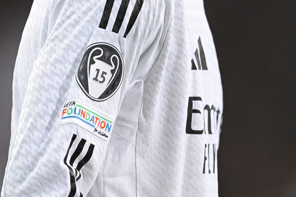 Image showing a Real Madrid shirt with a UCL 15 times winner badge on the sleeve