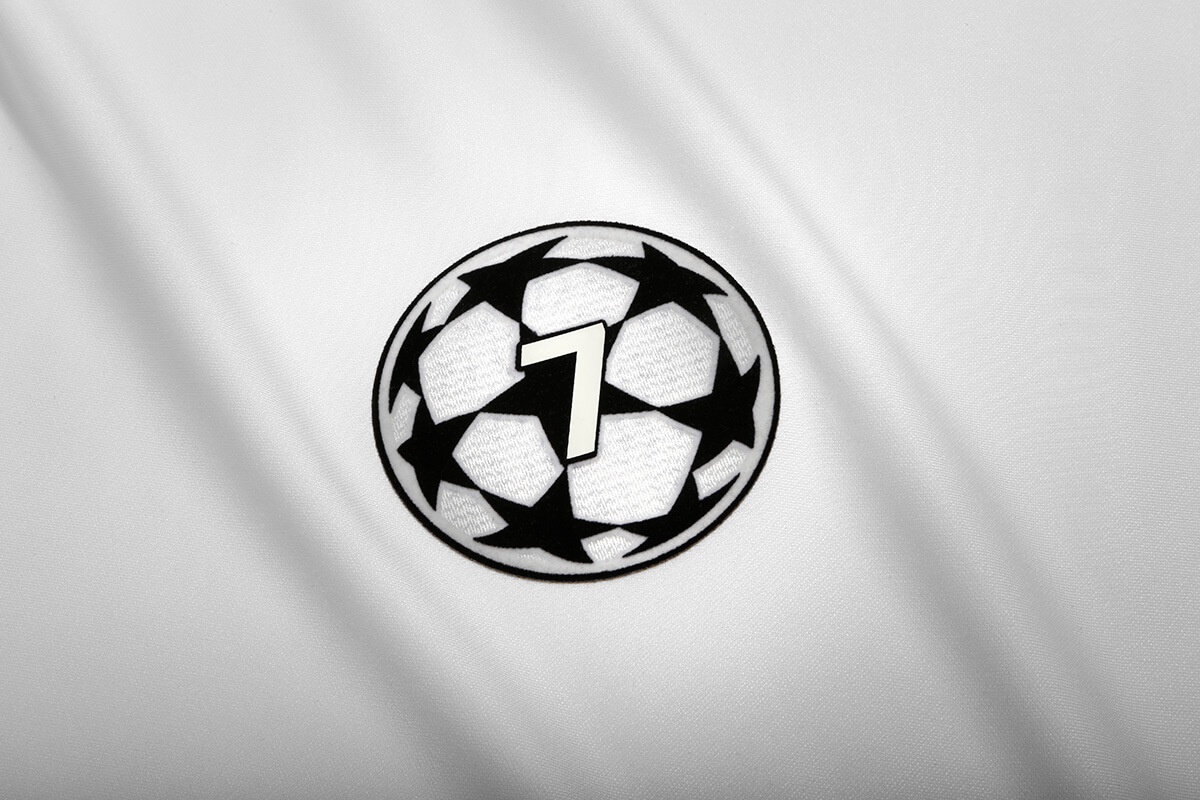 Image showing the detail on a UCL 7 times winner badge